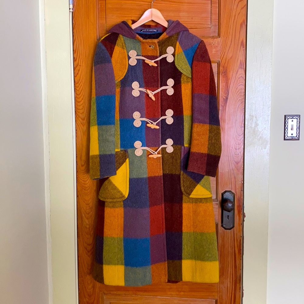 Vibrant Vintage Wool Hooded Coat